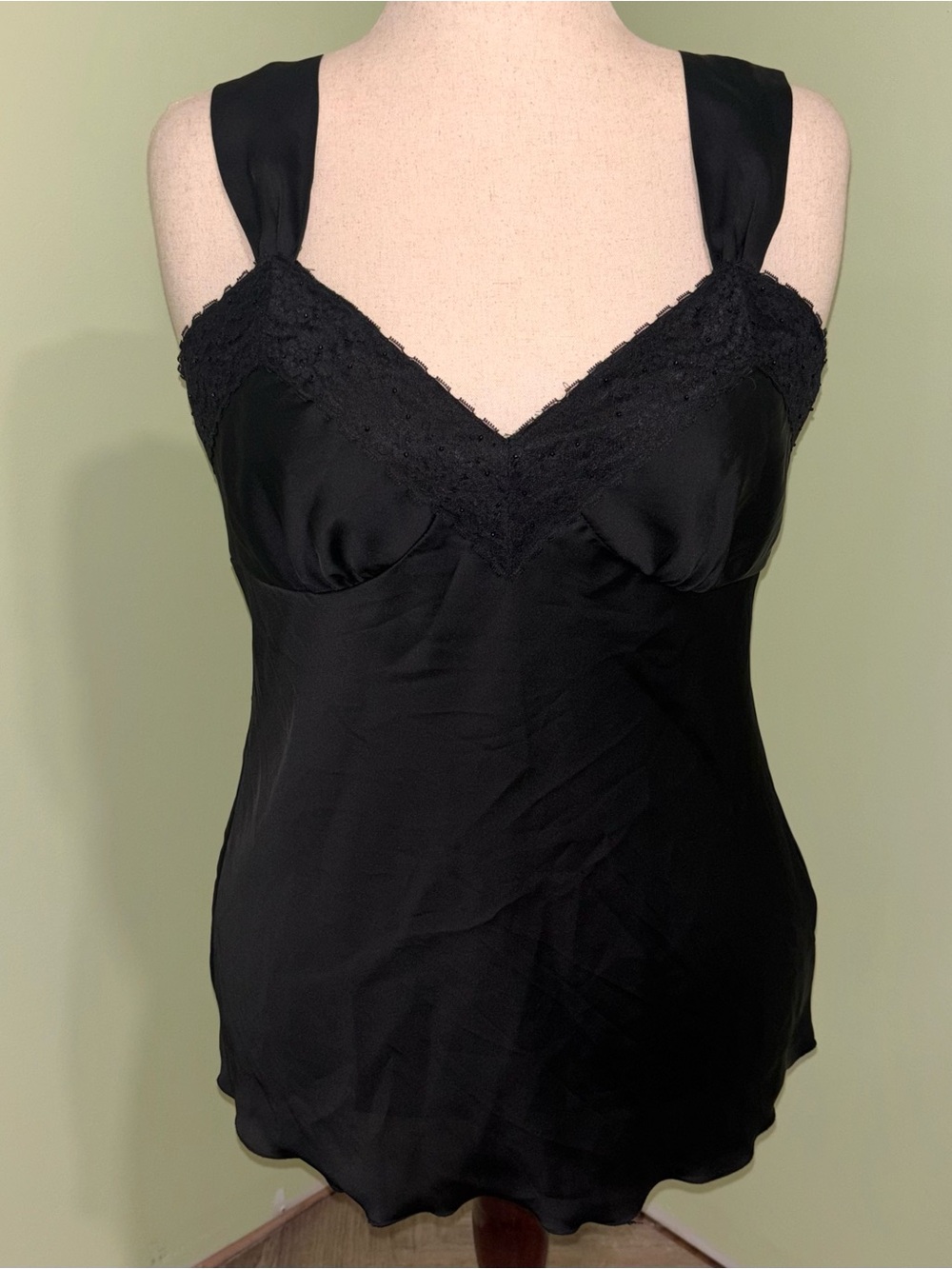 VTG Nine & Co. Black Satin Camisole Beaded Lace Dark Fairy Y2K Women’s Sz 16